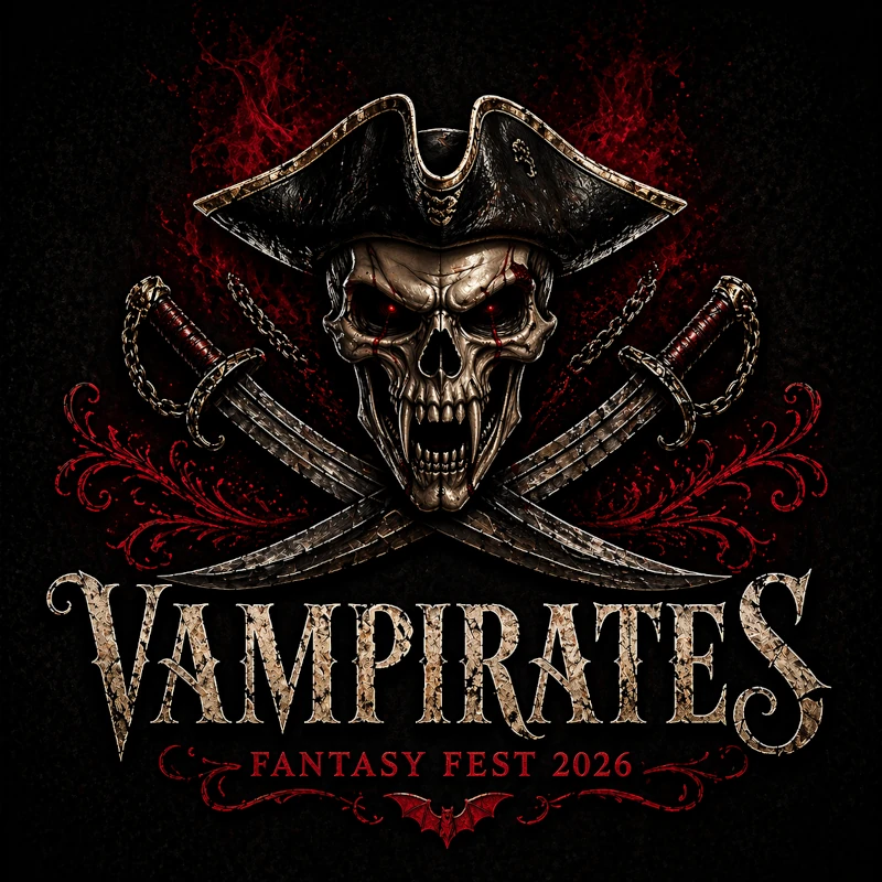 Vampirates Fantasy Fest 2026 — skull in a pirate hat with crossed sabers